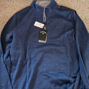 NEW Callaway Mens Fleece Quarter Zip Golf Base Layer Dark Blue Peacoat - Large